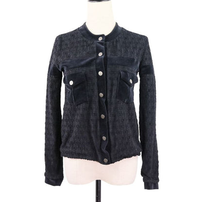 Good Chanel Coco Mark Pile Velour Cardigan Blouson P41364 Size 36 Black Silver