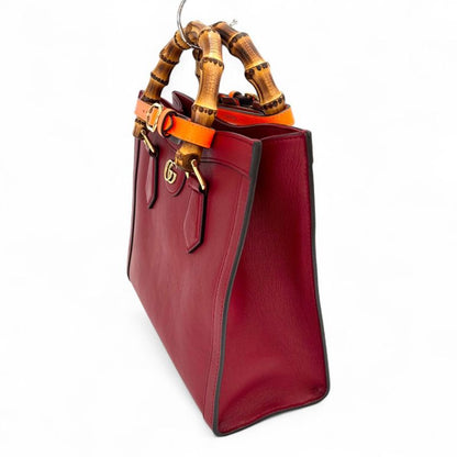 Gucci Diana Small Bamboo Handle Leather 2way Tote Bag Shoulder Bag 660195 Red