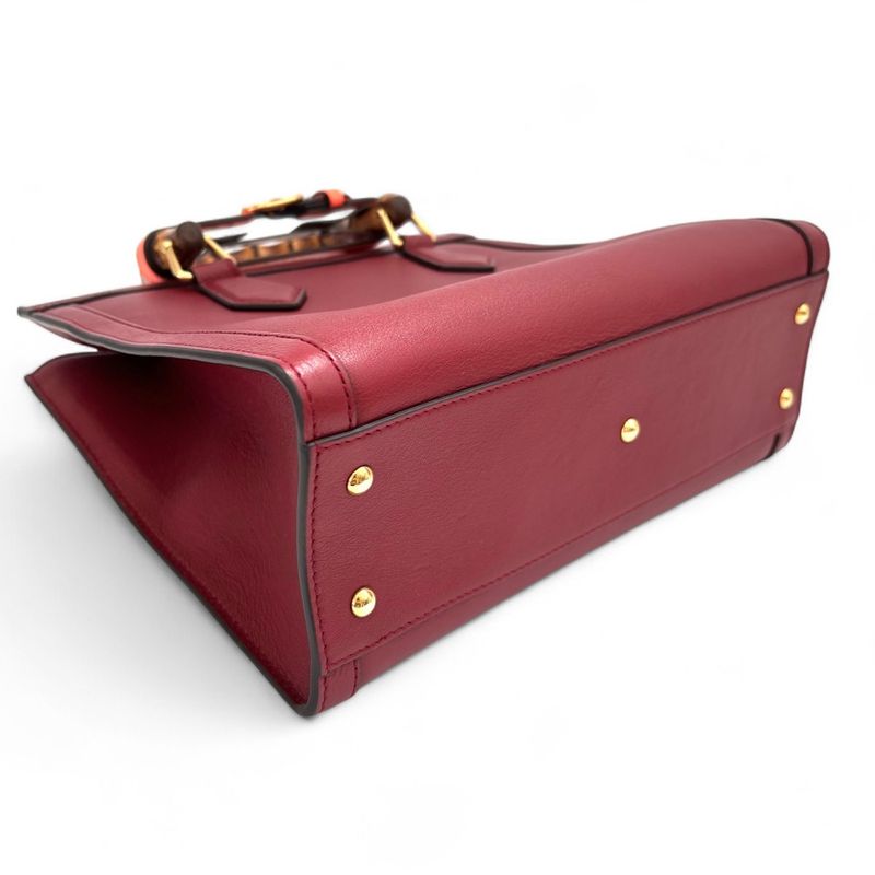 Gucci Diana Small Bamboo Handle Leather 2way Tote Bag Shoulder Bag 660195 Red