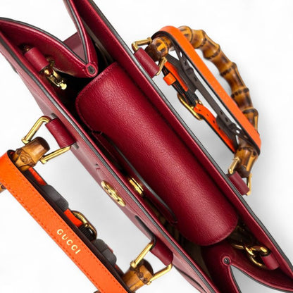 Gucci Diana Small Bamboo Handle Leather 2way Tote Bag Shoulder Bag 660195 Red