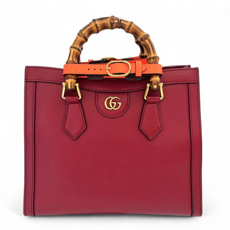 Gucci Diana Small Bamboo Handle Leather 2way Tote Bag Shoulder Bag 660195 Red