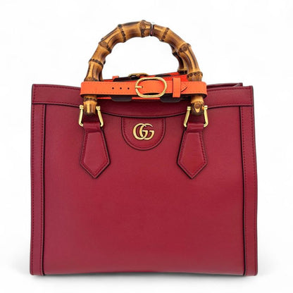 Gucci Diana Small Bamboo Handle Leather 2way Tote Bag Shoulder Bag 660195 Red