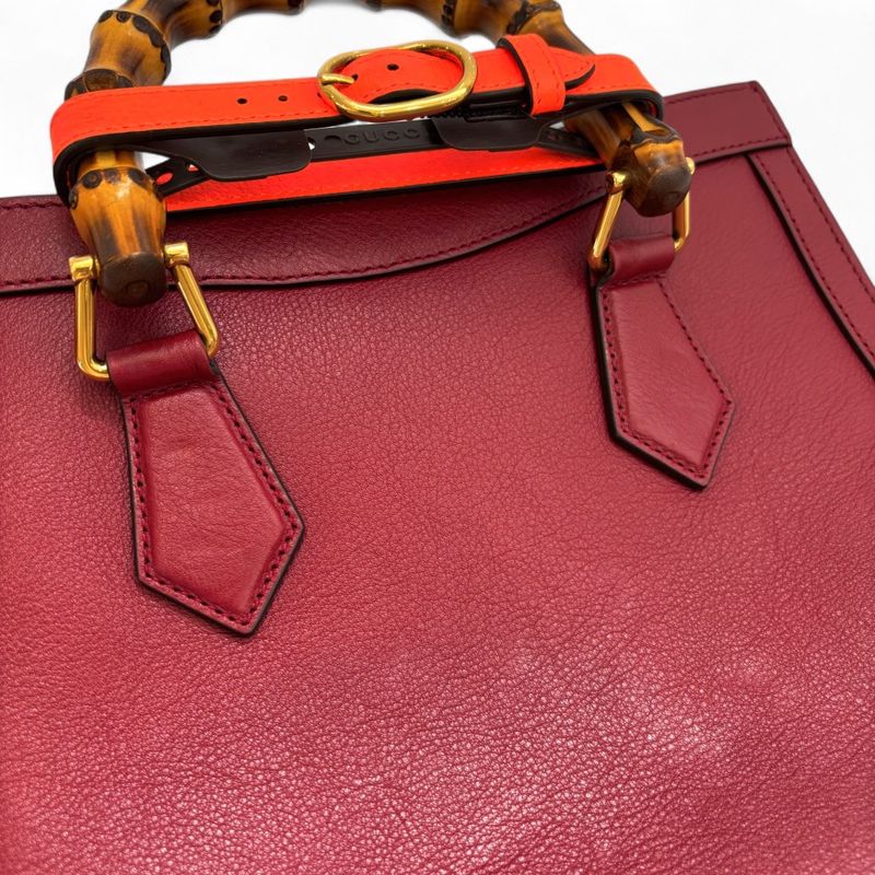 Gucci Diana Small Bamboo Handle Leather 2way Tote Bag Shoulder Bag 660195 Red