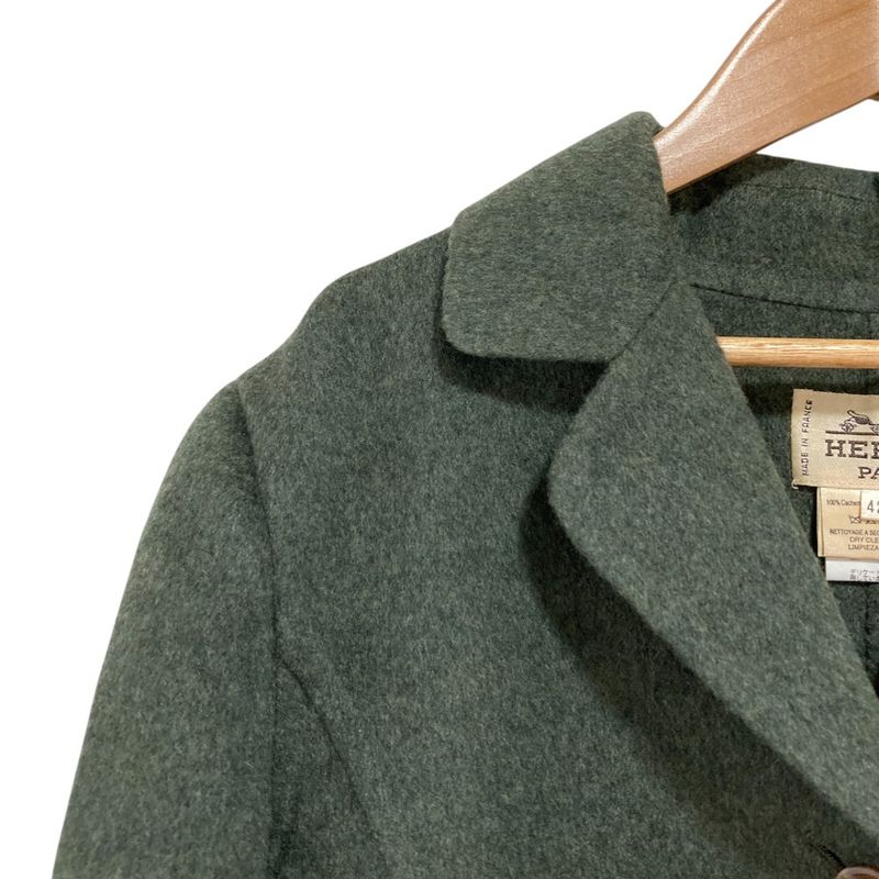 Hermes 100% Cashmere Waist Mark Tailored Jacket Size 42 Green Ladies Used