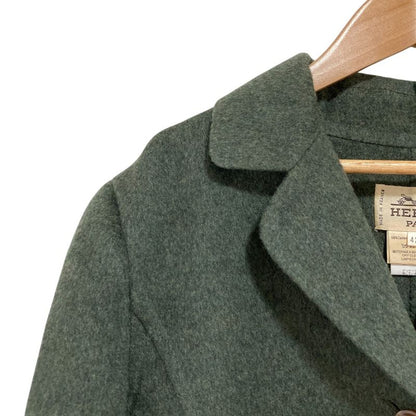Hermes 100% Cashmere Waist Mark Tailored Jacket Size 42 Green Ladies Used
