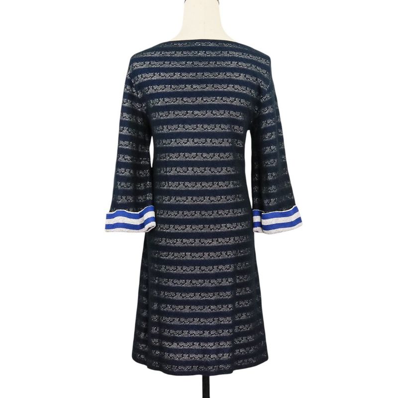 Good Chanel Camellia Striped Long Sleeve Dress P47670k06031 Size 36 Navy Ladies
