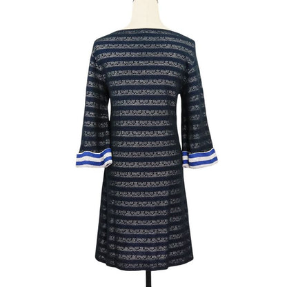 Good Chanel Camellia Striped Long Sleeve Dress P47670k06031 Size 36 Navy Ladies