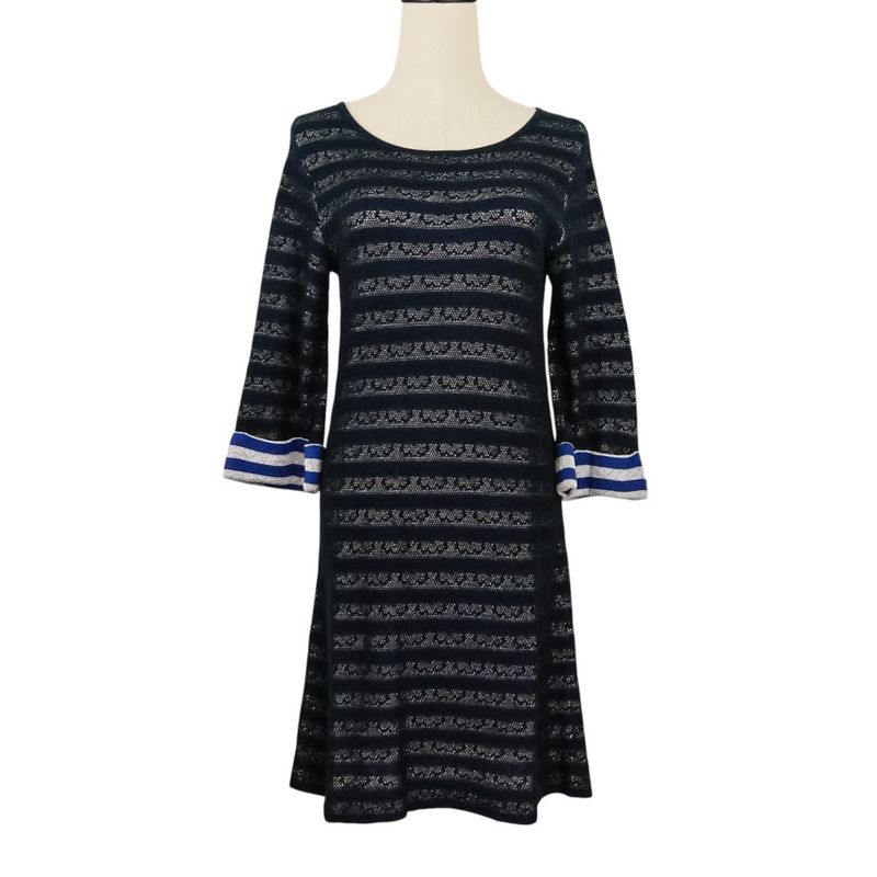 Good Chanel Camellia Striped Long Sleeve Dress P47670k06031 Size 36 Navy Ladies
