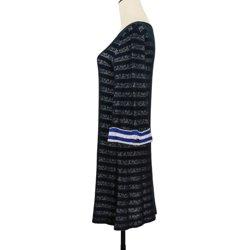 Good Chanel Camellia Striped Long Sleeve Dress P47670k06031 Size 36 Navy Ladies