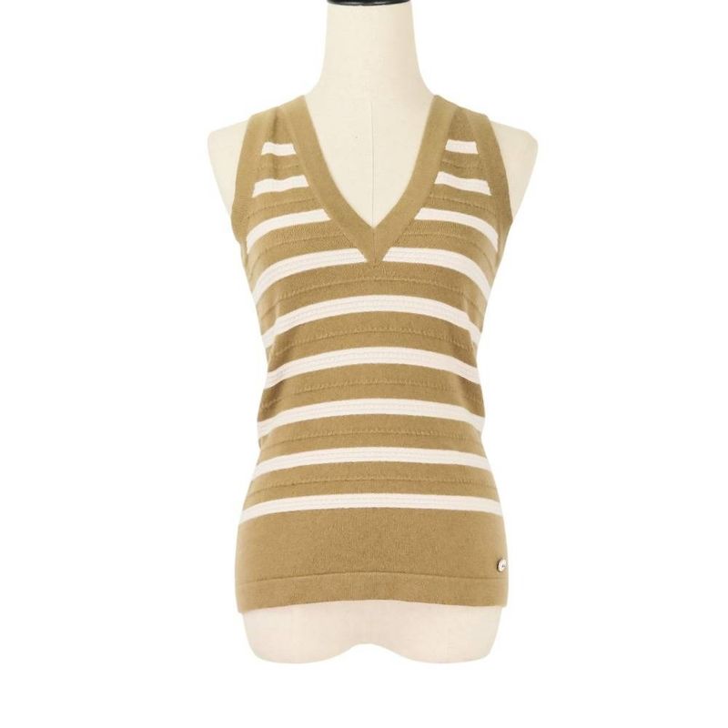 Chanel Cashmere Striped Long Knit Cardigan Tank Top Ensemble P51680/p51639 Size