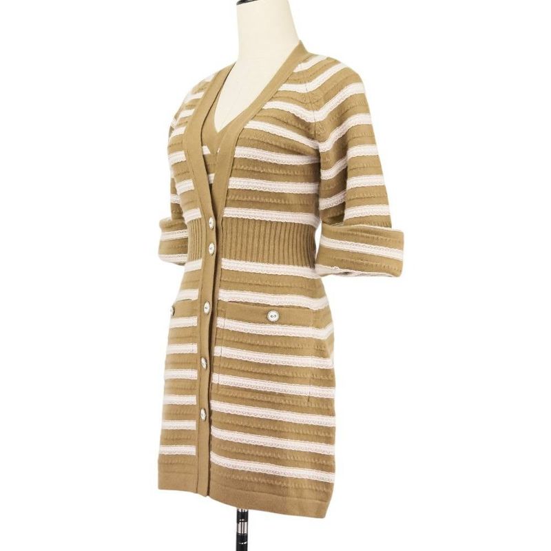 Chanel Cashmere Striped Long Knit Cardigan Tank Top Ensemble P51680/p51639 Size