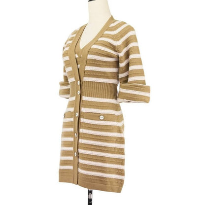 Chanel Cashmere Striped Long Knit Cardigan Tank Top Ensemble P51680/p51639 Size