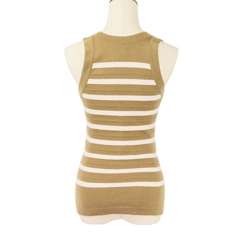 Chanel Cashmere Striped Long Knit Cardigan Tank Top Ensemble P51680/p51639 Size