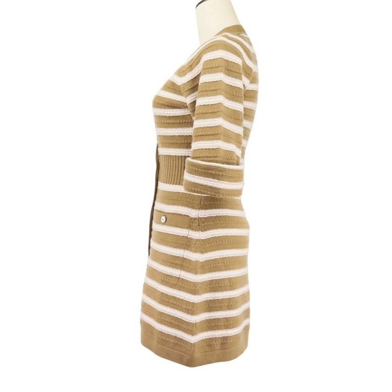 Chanel Cashmere Striped Long Knit Cardigan Tank Top Ensemble P51680/p51639 Size