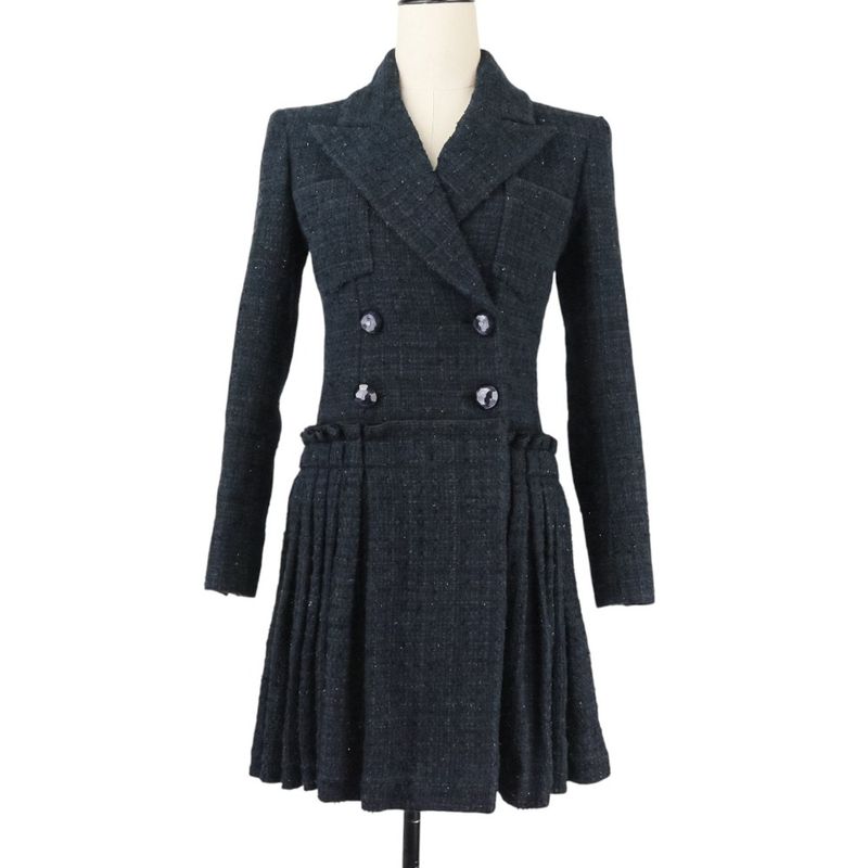 20ss Chanel Look Published Coco Mark Tweed Double Breasted Jacket Dress P64017