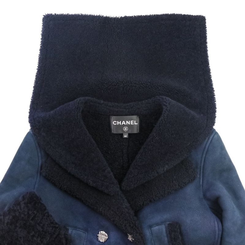 Good Chanel P59 18-19aw Prêt-À-Porter Collection Mouton Coat P59385 Size 38