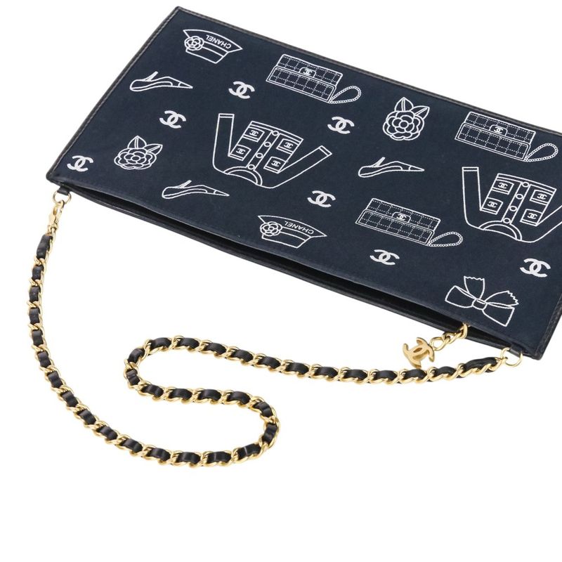 Chanel Icon Line Chain One Shoulder Bag Black Gold Color Hardware Ladies Used