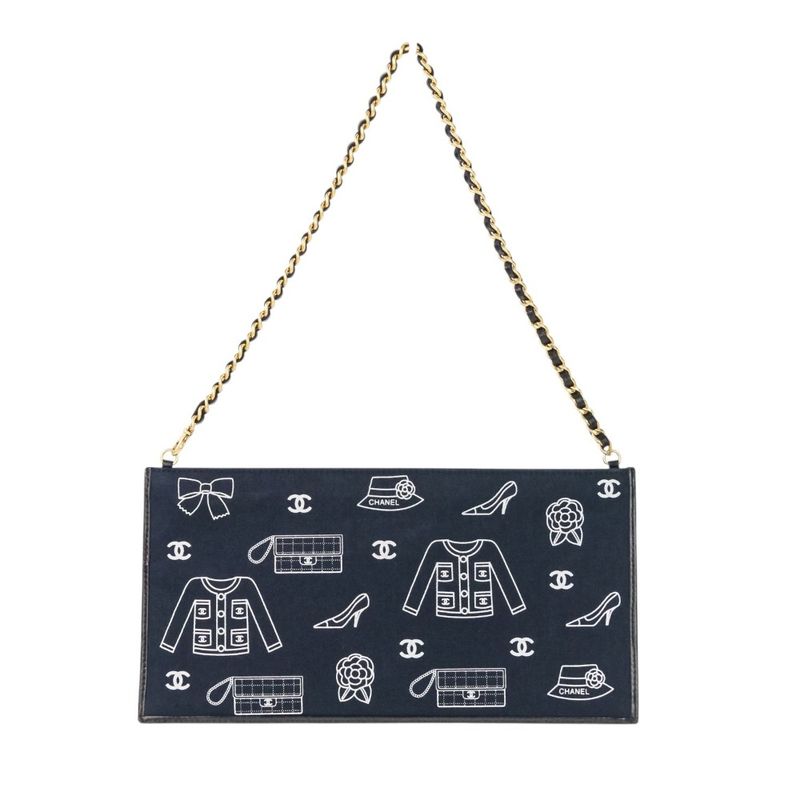 Chanel Icon Line Chain One Shoulder Bag Black Gold Color Hardware Ladies Used