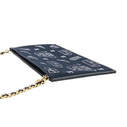 Chanel Icon Line Chain One Shoulder Bag Black Gold Color Hardware Ladies Used