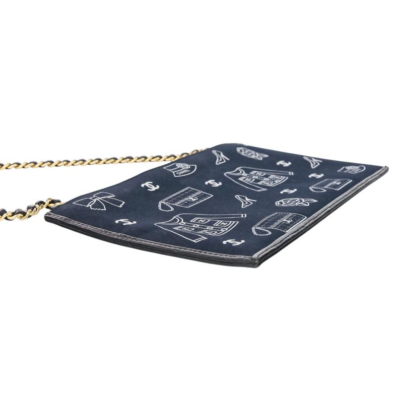 Chanel Icon Line Chain One Shoulder Bag Black Gold Color Hardware Ladies Used