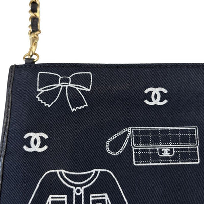 Chanel Icon Line Chain One Shoulder Bag Black Gold Color Hardware Ladies Used