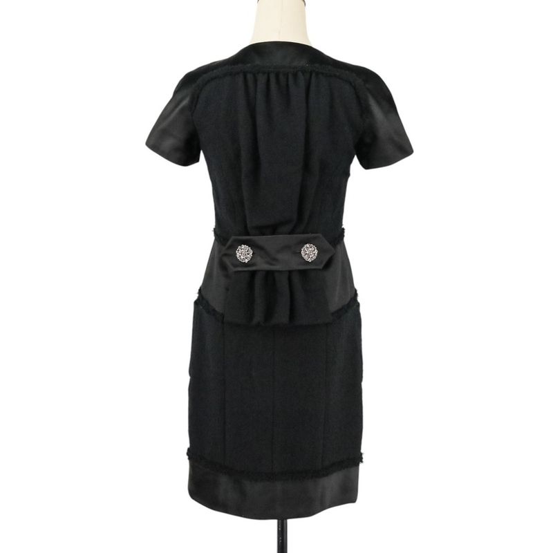 Chanel Tweed Satin Mix Bijoux Embellished Ribbon Dress P52337 Size 34 Black