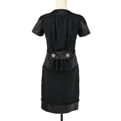 Chanel Tweed Satin Mix Bijoux Embellished Ribbon Dress P52337 Size 34 Black