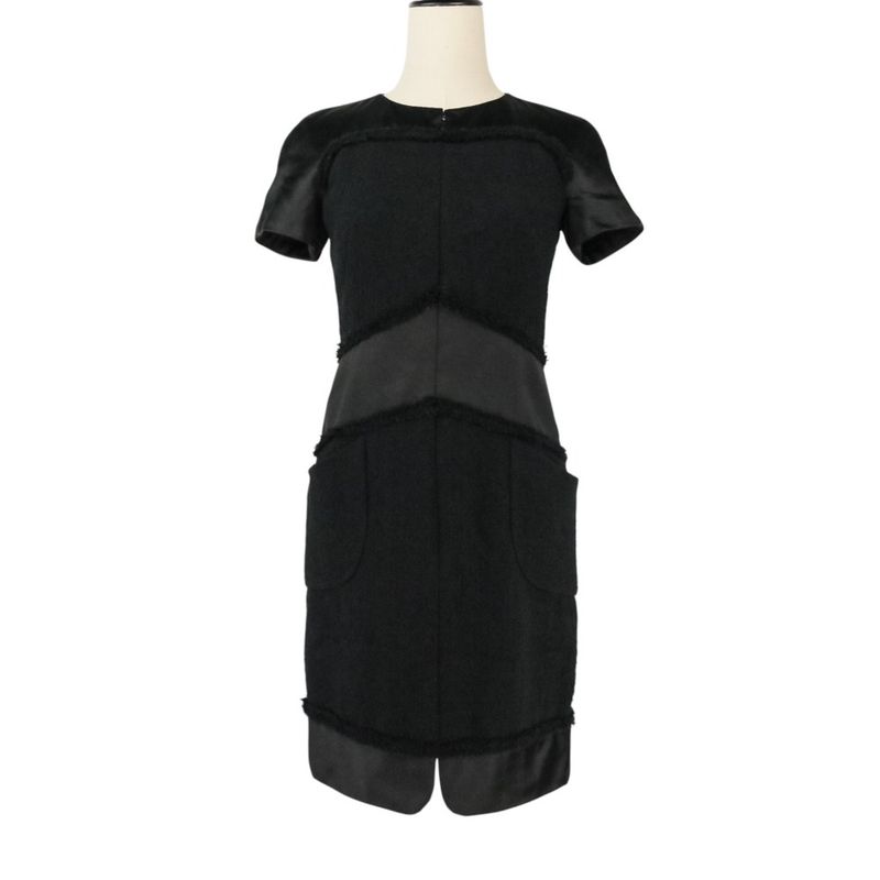 Chanel Tweed Satin Mix Bijoux Embellished Ribbon Dress P52337 Size 34 Black