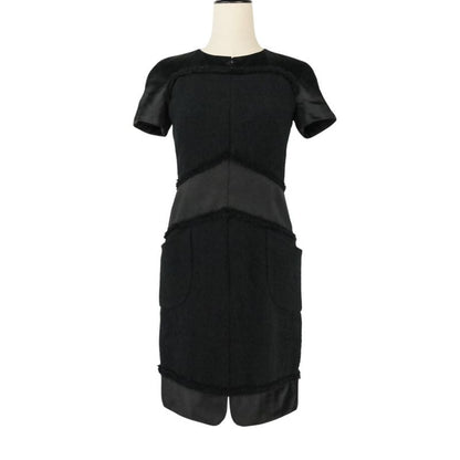 Chanel Tweed Satin Mix Bijoux Embellished Ribbon Dress P52337 Size 34 Black