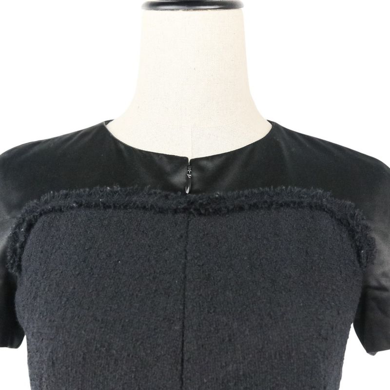 Chanel Tweed Satin Mix Bijoux Embellished Ribbon Dress P52337 Size 34 Black
