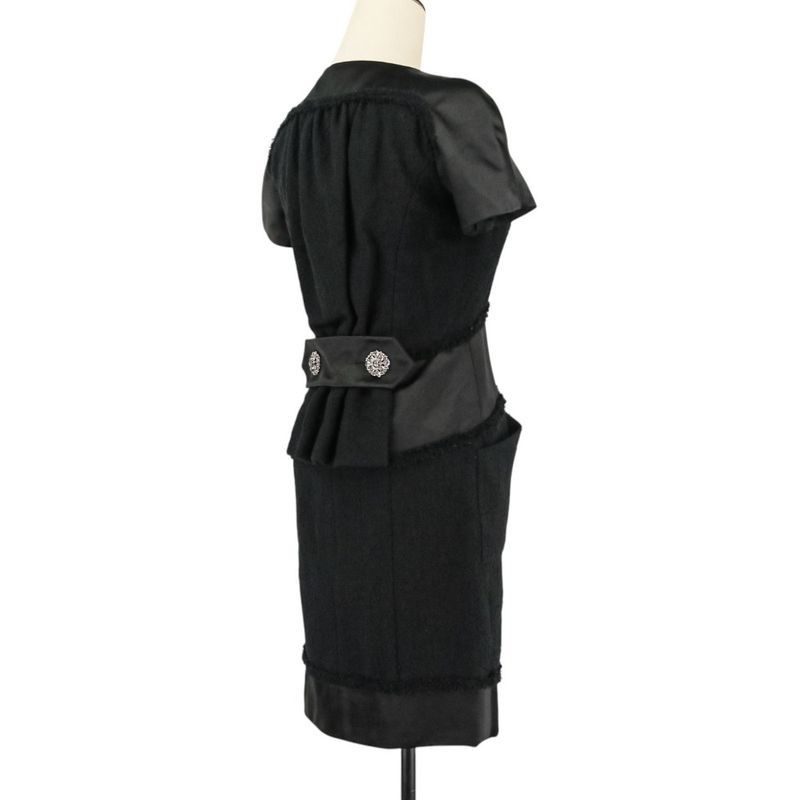 Chanel Tweed Satin Mix Bijoux Embellished Ribbon Dress P52337 Size 34 Black