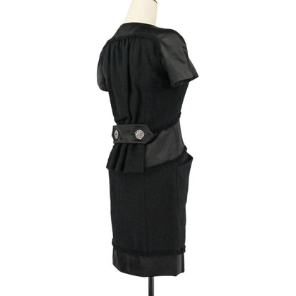 Chanel Tweed Satin Mix Bijoux Embellished Ribbon Dress P52337 Size 34 Black