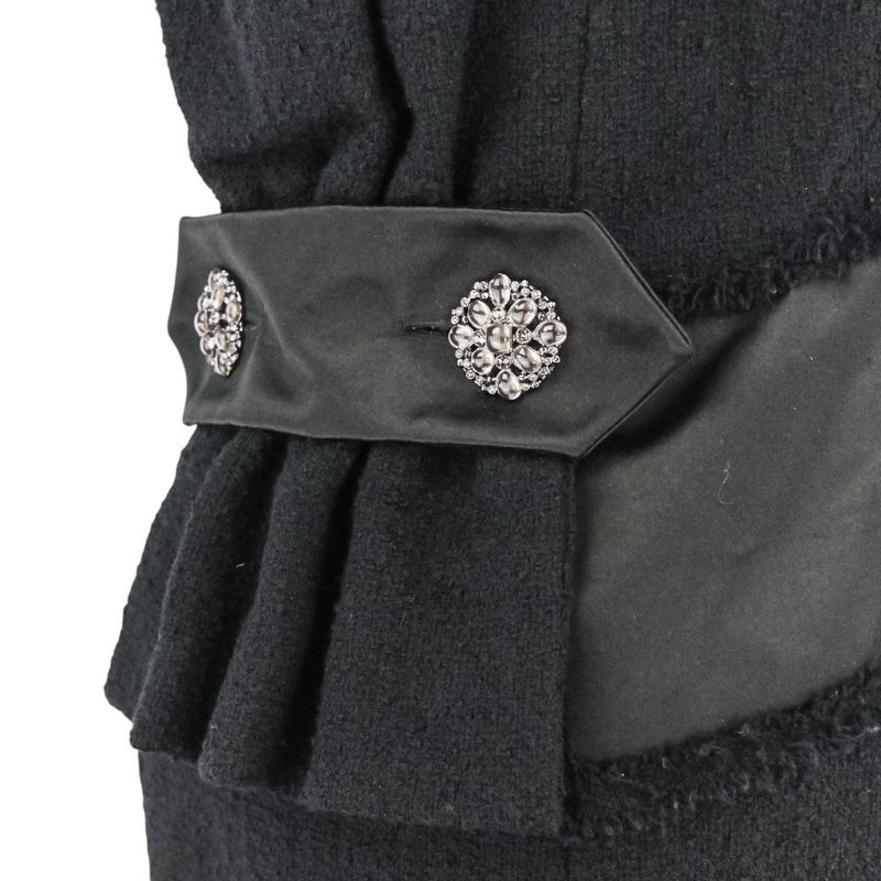 Chanel Tweed Satin Mix Bijoux Embellished Ribbon Dress P52337 Size 34 Black