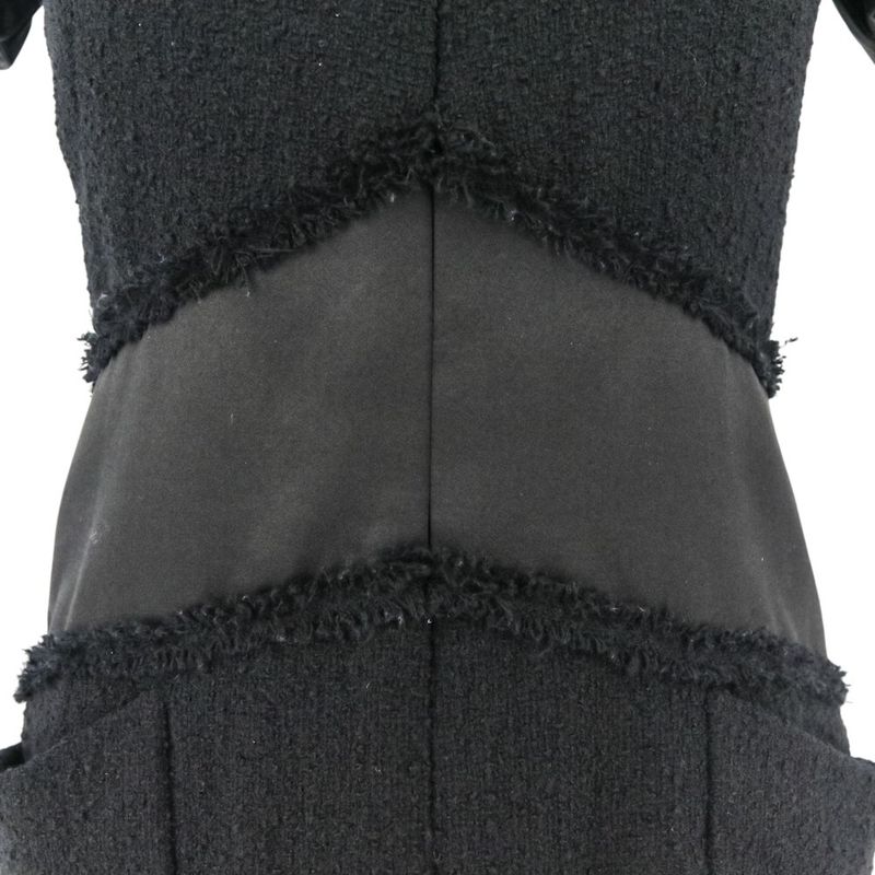 Chanel Tweed Satin Mix Bijoux Embellished Ribbon Dress P52337 Size 34 Black