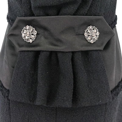 Chanel Tweed Satin Mix Bijoux Embellished Ribbon Dress P52337 Size 34 Black