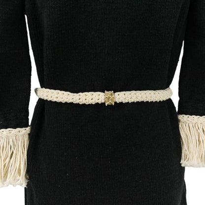 18c Chanel Fringe Tweed Dress P58133 Size 34 Black Ladies Used