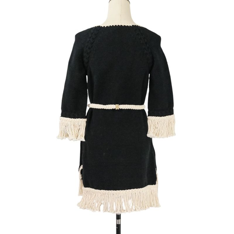 18c Chanel Fringe Tweed Dress P58133 Size 34 Black Ladies Used