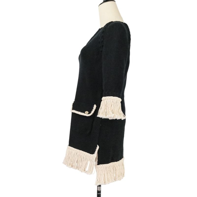 18c Chanel Fringe Tweed Dress P58133 Size 34 Black Ladies Used