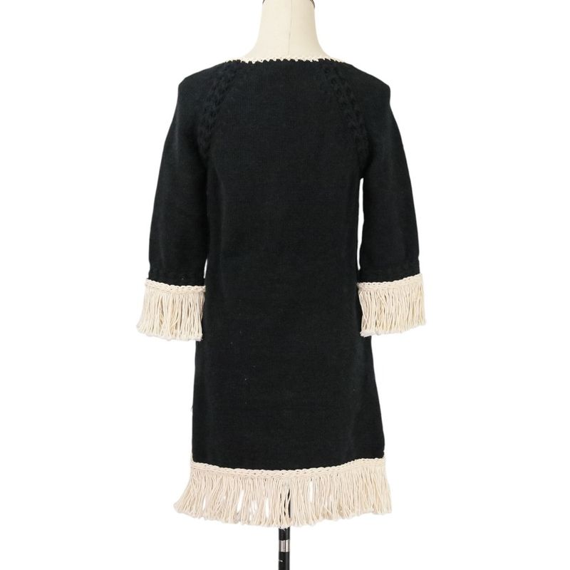 18c Chanel Fringe Tweed Dress P58133 Size 34 Black Ladies Used