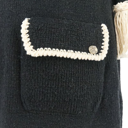 18c Chanel Fringe Tweed Dress P58133 Size 34 Black Ladies Used