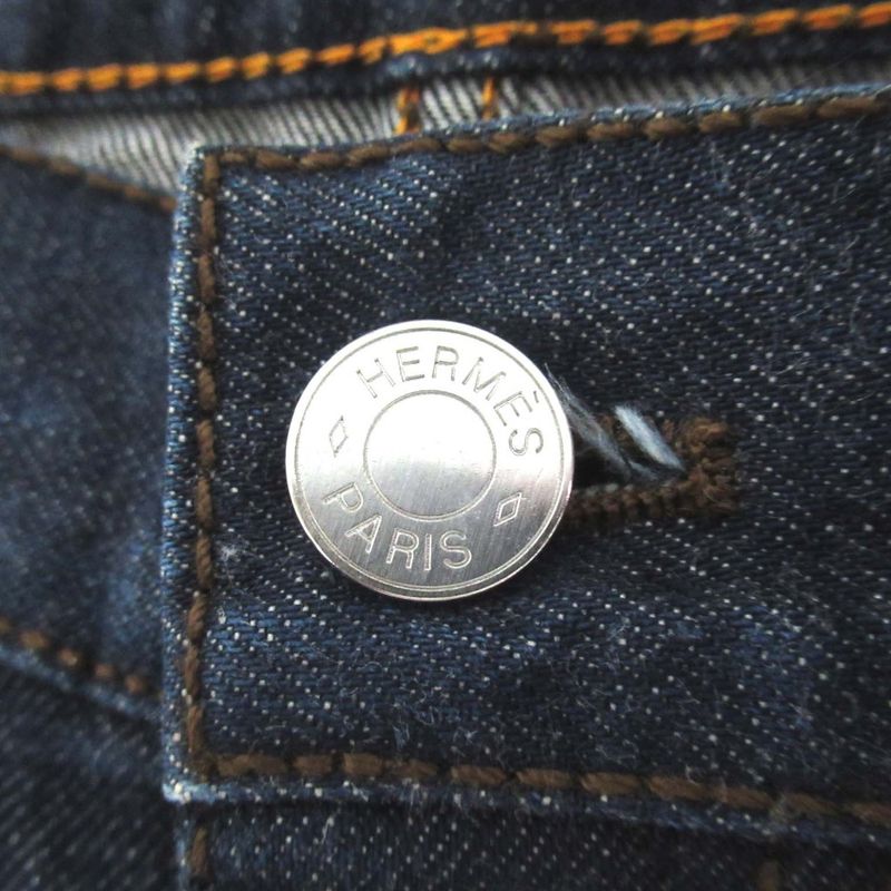 Hermes Leather Patches Serie Button Denim Pants Jeans Size 40 Indigo Blue Mens