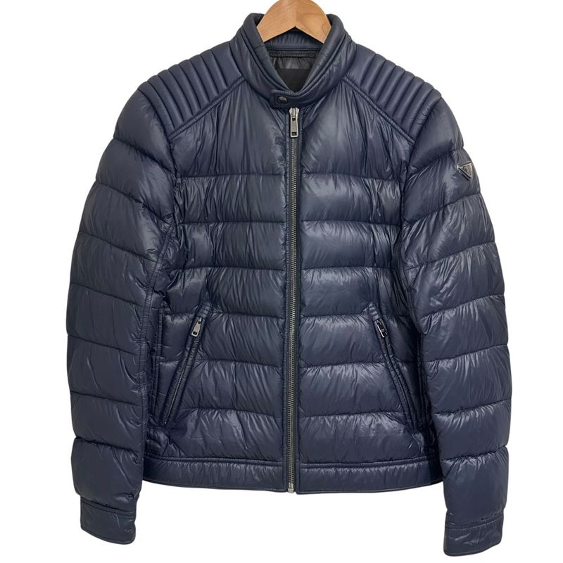 Good Prada Triangle Logo Plate Down Jacket Size 48 Navy Men's Used