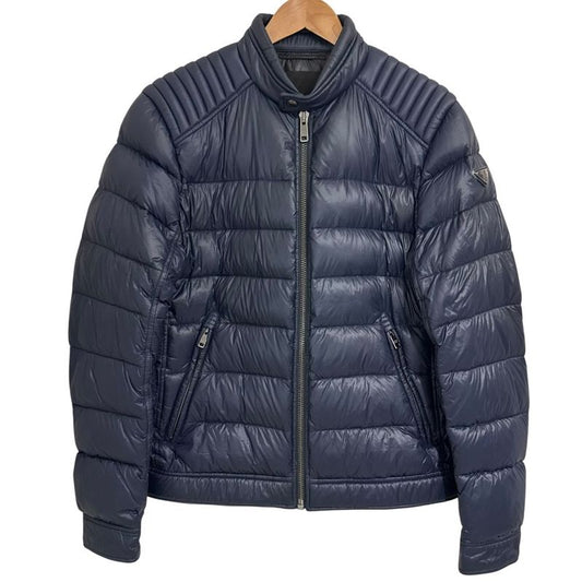 Good Prada Triangle Logo Plate Down Jacket Size 48 Navy Men's Used