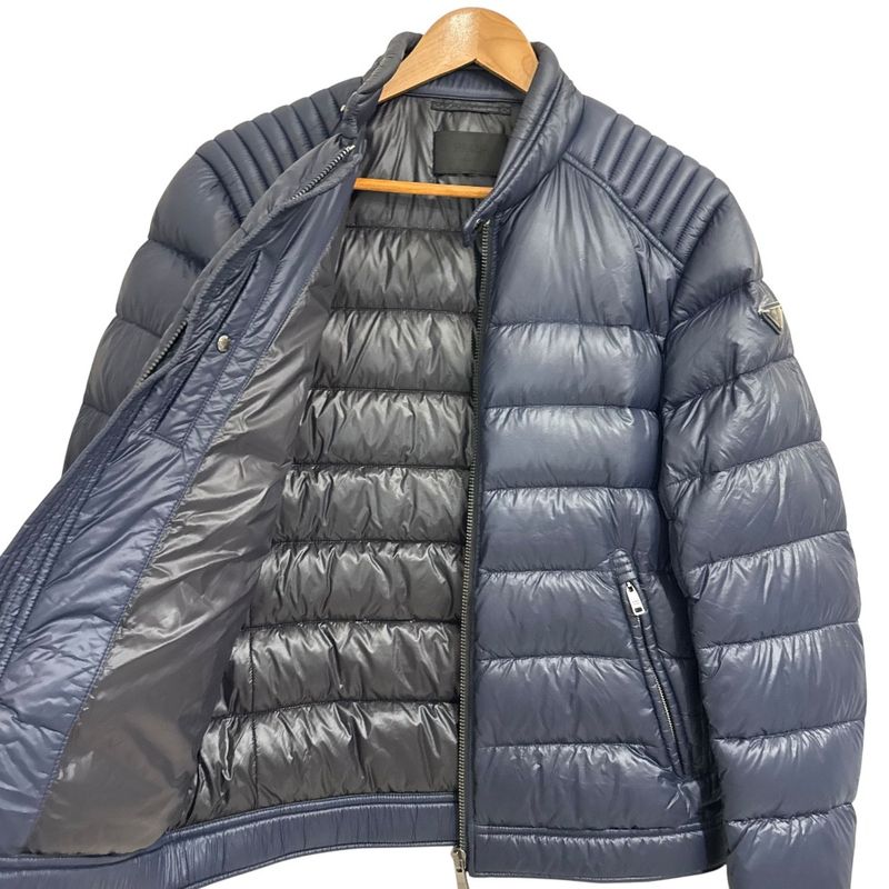 Good Prada Triangle Logo Plate Down Jacket Size 48 Navy Men's Used