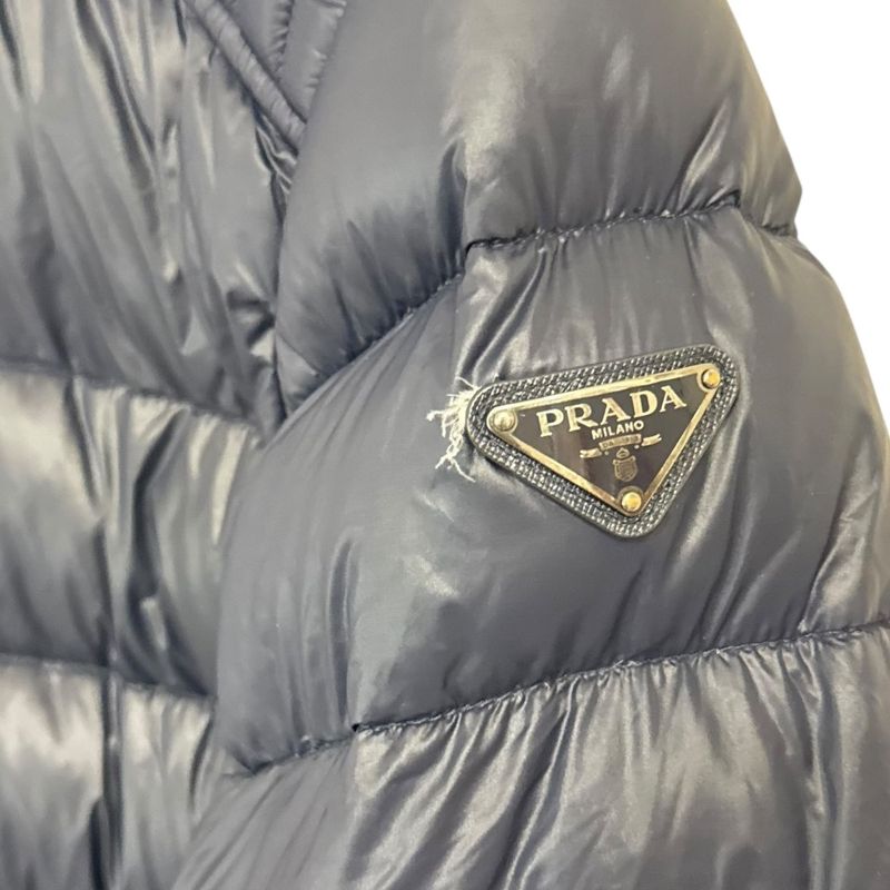 Good Prada Triangle Logo Plate Down Jacket Size 48 Navy Men's Used