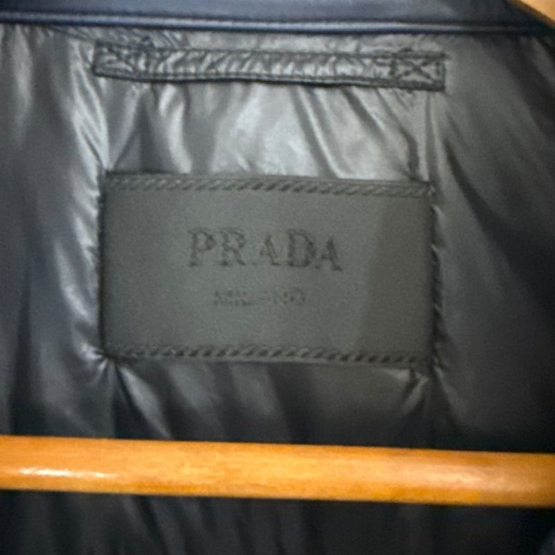 Good Prada Triangle Logo Plate Down Jacket Size 48 Navy Men's Used