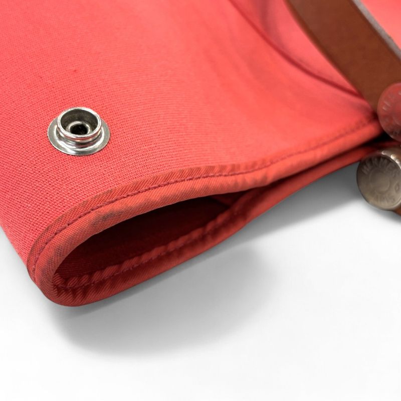 Good Hermes Cabas UK PM 2way Toile Officier Canvas Tote Bag Red N Engraved