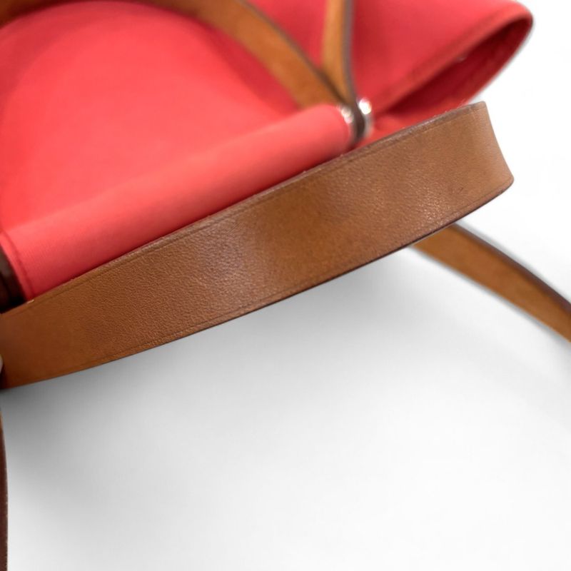 Good Hermes Cabas UK PM 2way Toile Officier Canvas Tote Bag Red N Engraved