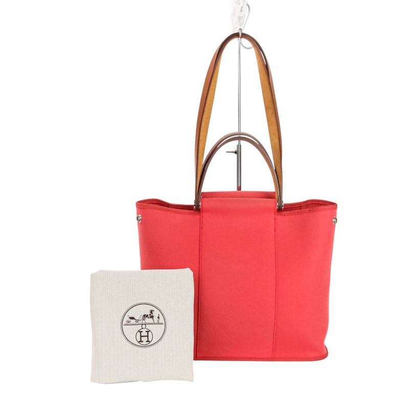 Good Hermes Cabas UK PM 2way Toile Officier Canvas Tote Bag Red N Engraved