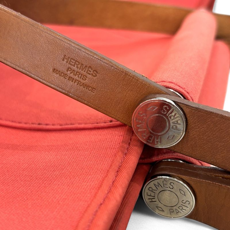 Good Hermes Cabas UK PM 2way Toile Officier Canvas Tote Bag Red N Engraved